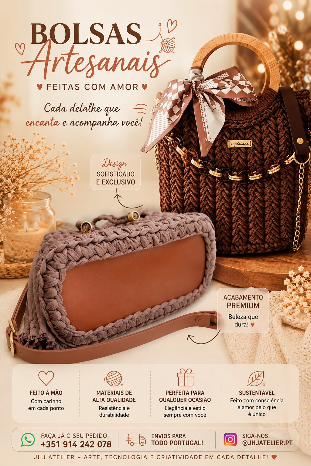 Bolsas artesanais feitas com amor